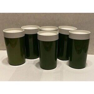 Set Of 6 Vintage nfc Plastic Thermoware Tumblers Avocado Green 70’s Clean
